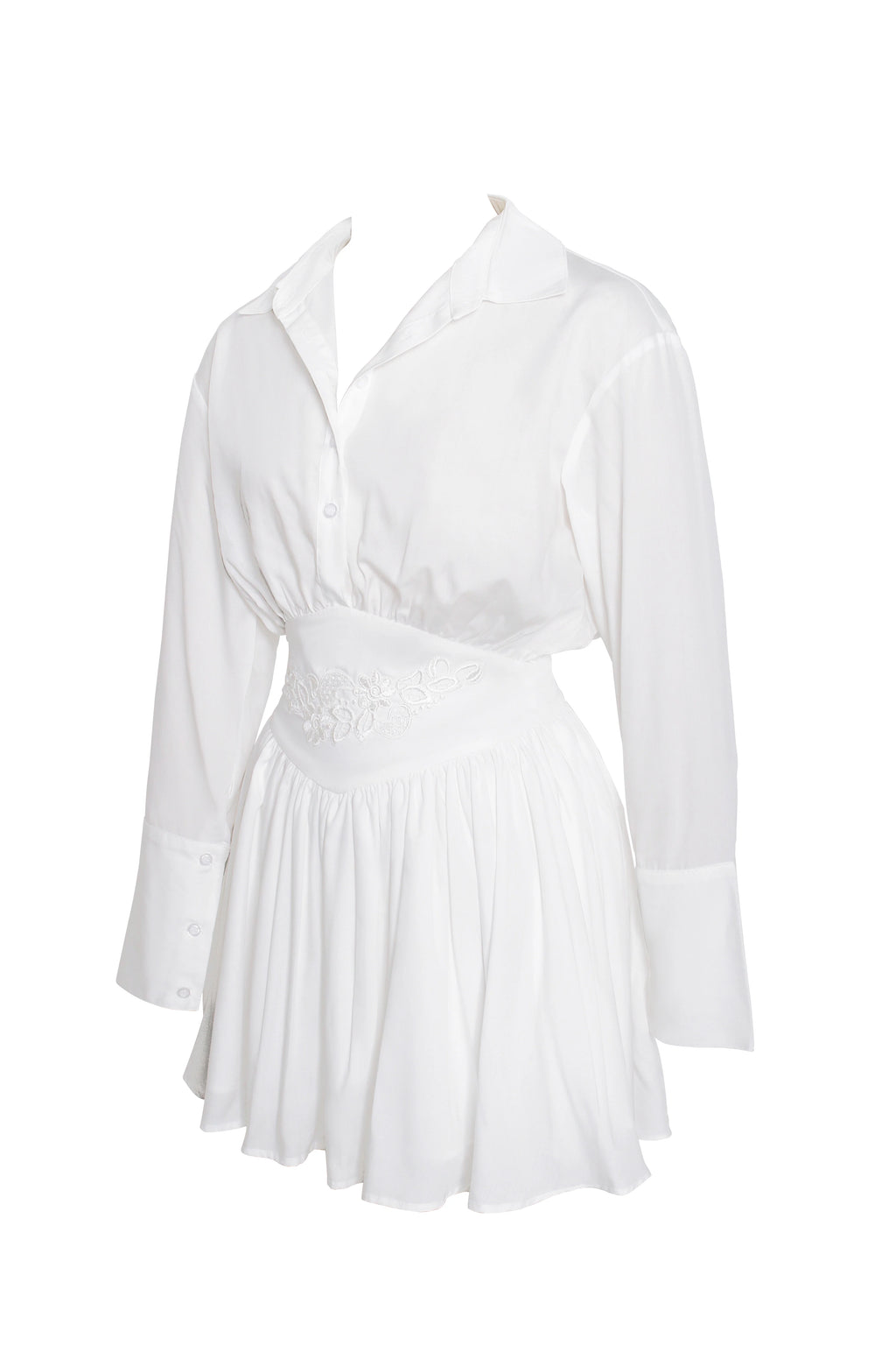 Jamila White Lyocell Embroidered Shirt Mini Dress