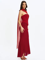Giselle Crimson Peplum Mermaid Gown with Chiffon Scarf