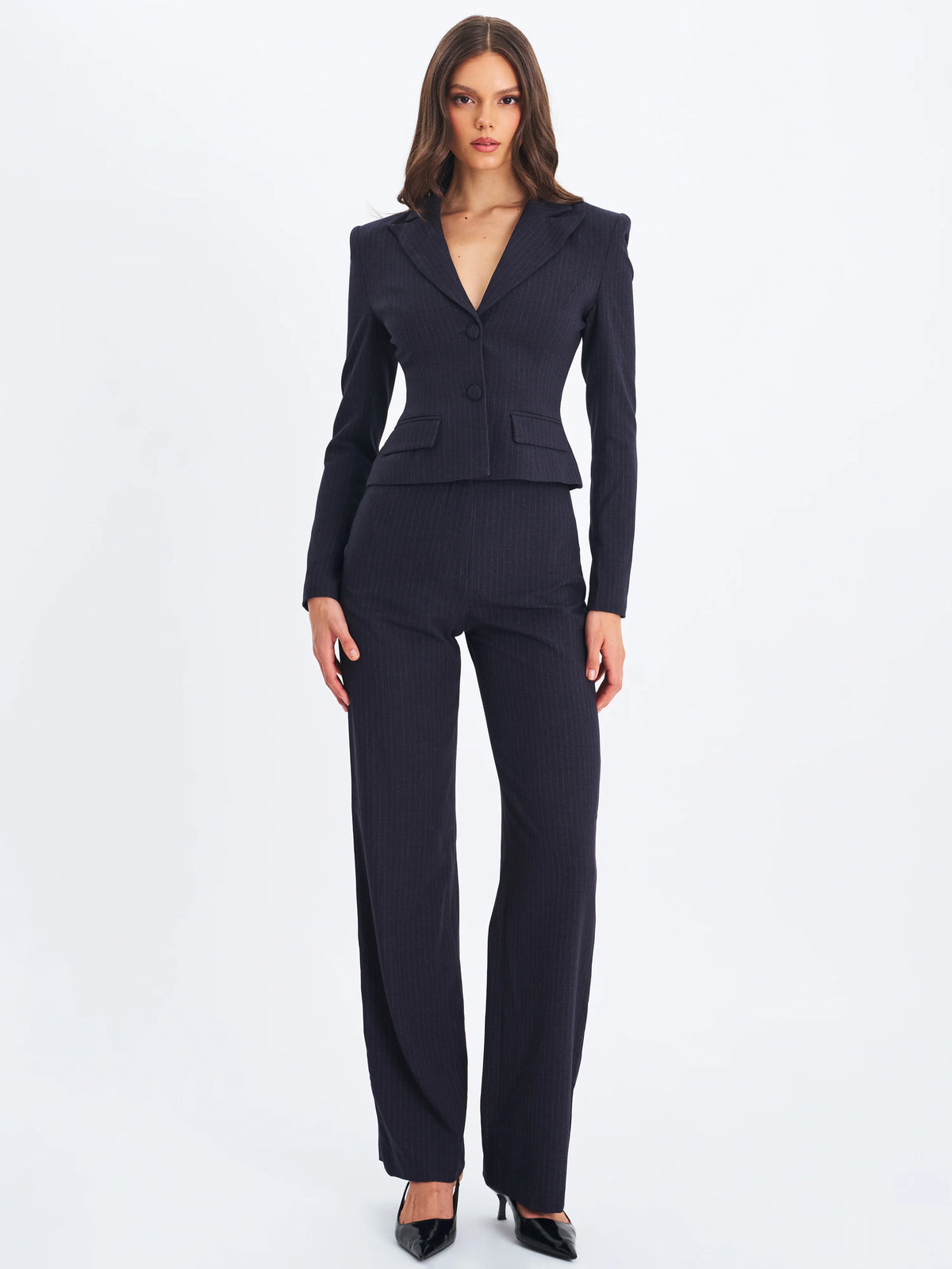 Quinne Navy Striped Single Breasted Peplum Blazer