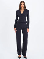 Quinnie Navy Striped High Waisted Straight Leg Pants