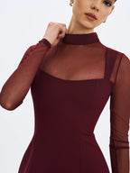 Natasha Burgundy Faux Two Piece Turtleneck Mini Dress