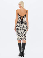 Xylena Black White Zebra Fur Midi Pencil Skirt