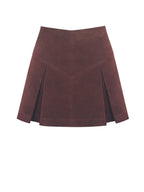 Faryn Mahogany Vegan Suede Pleated A Line Mini Skirt