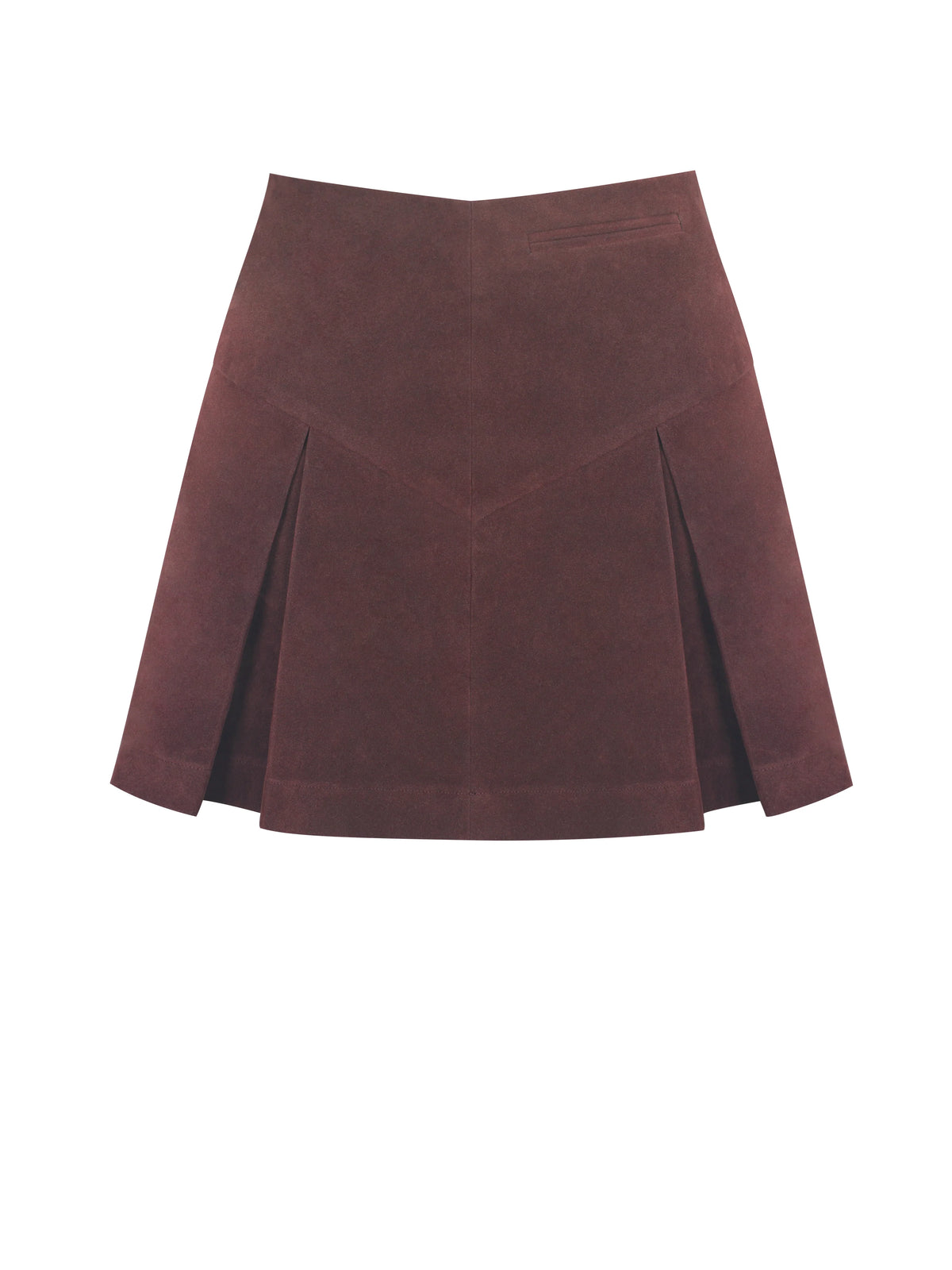Faryn Mahogany Vegan Suede Pleated A Line Mini Skirt