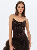 Veronique Brown Croc Embossed Velvet Cowl Neck Mermaid Maxi Dress