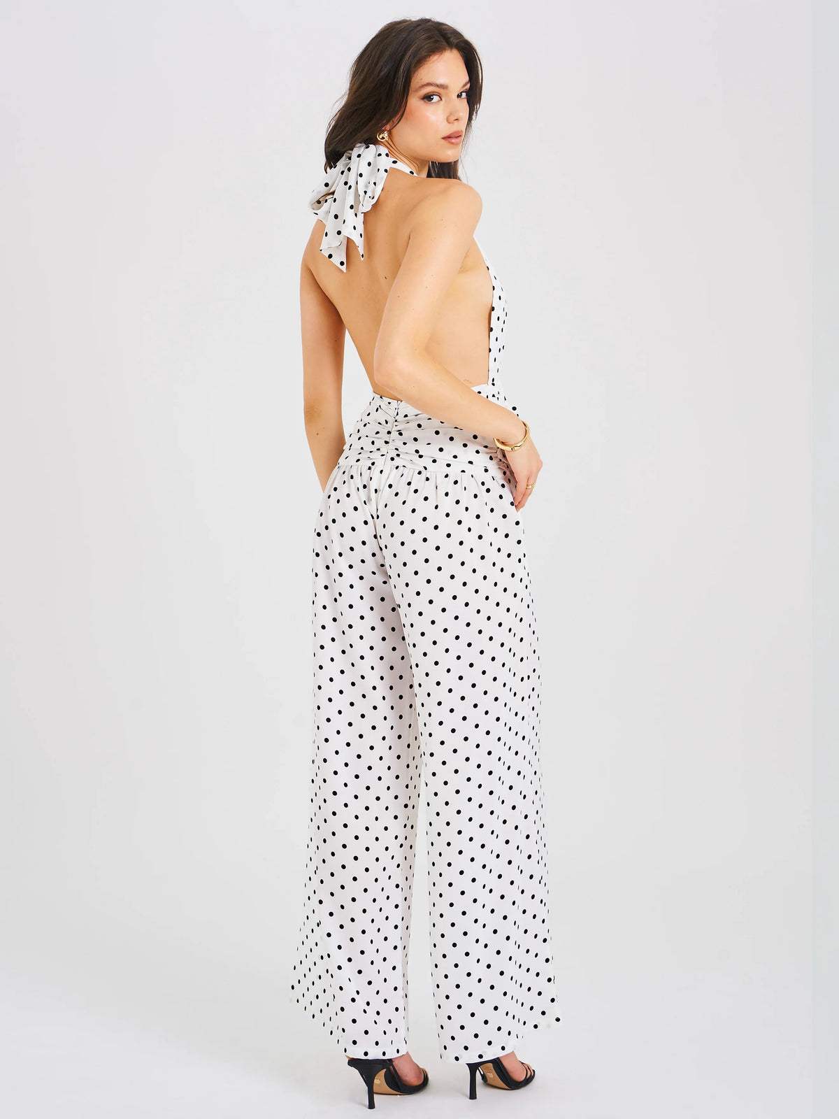 Oriana White Polka Dots Halter Jumpsuit