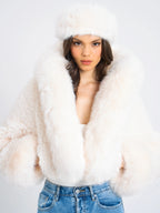 Kali White Cropped Vegan Shearling Fur Jacket