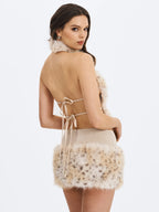 Sariah Tan Suede Cheetah Low Waisted Micro Skirt