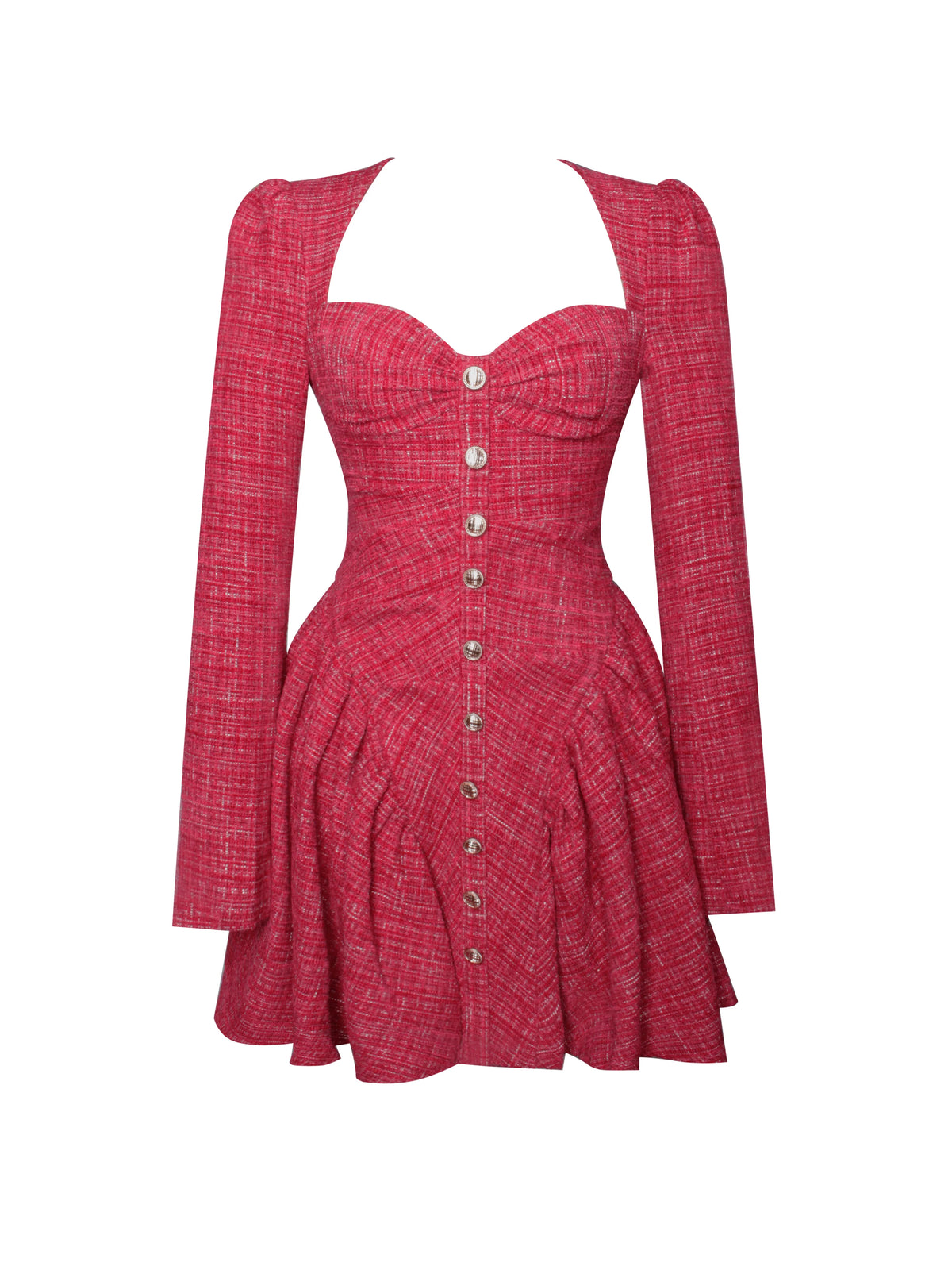 Tae Red Tweed Long Sleeve Drop Waist Mini Dress Archive Sale