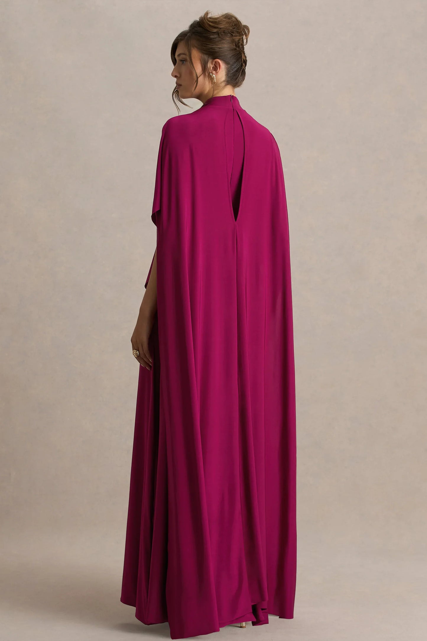 Olessia Burgundy Belted Gathered Cape Sleeve Maxi Dress