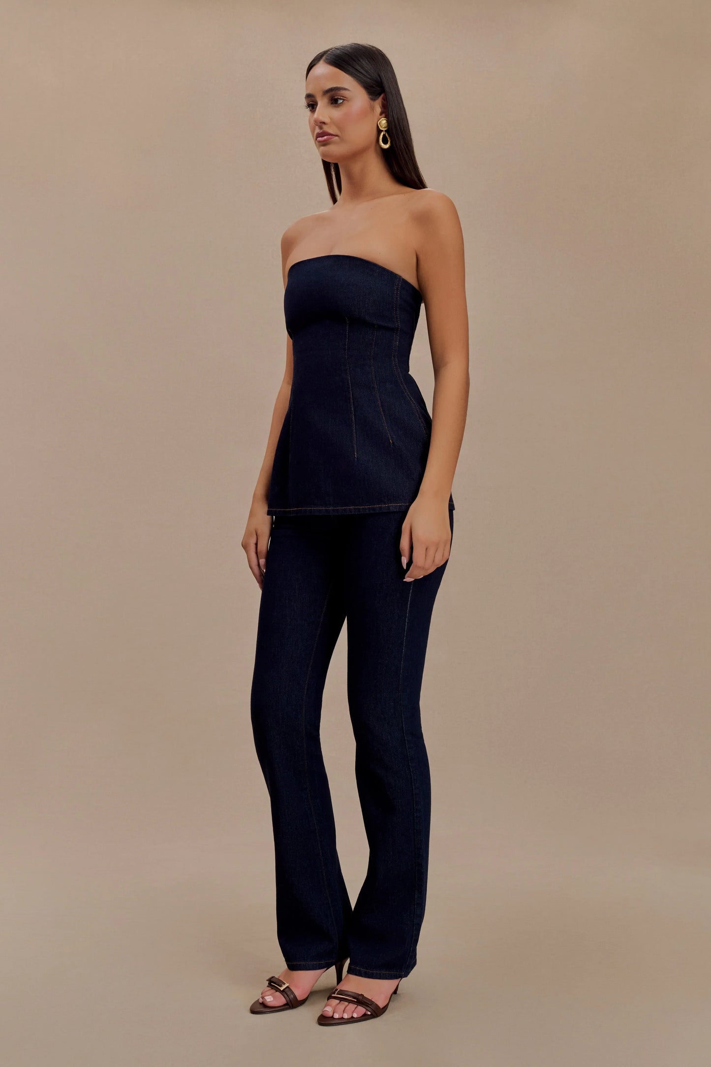 Madelyn Strapless Longline Denim Top Indigo Blue