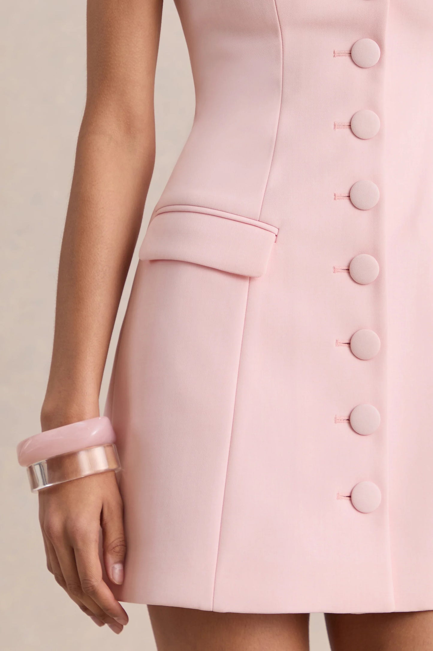 Luxira Light Pink Sweetheart Neck Tailored Mini Dress