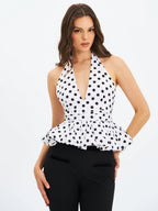 Ilene Polka Dot Cotton Poplin Bubble Hem Halter Top