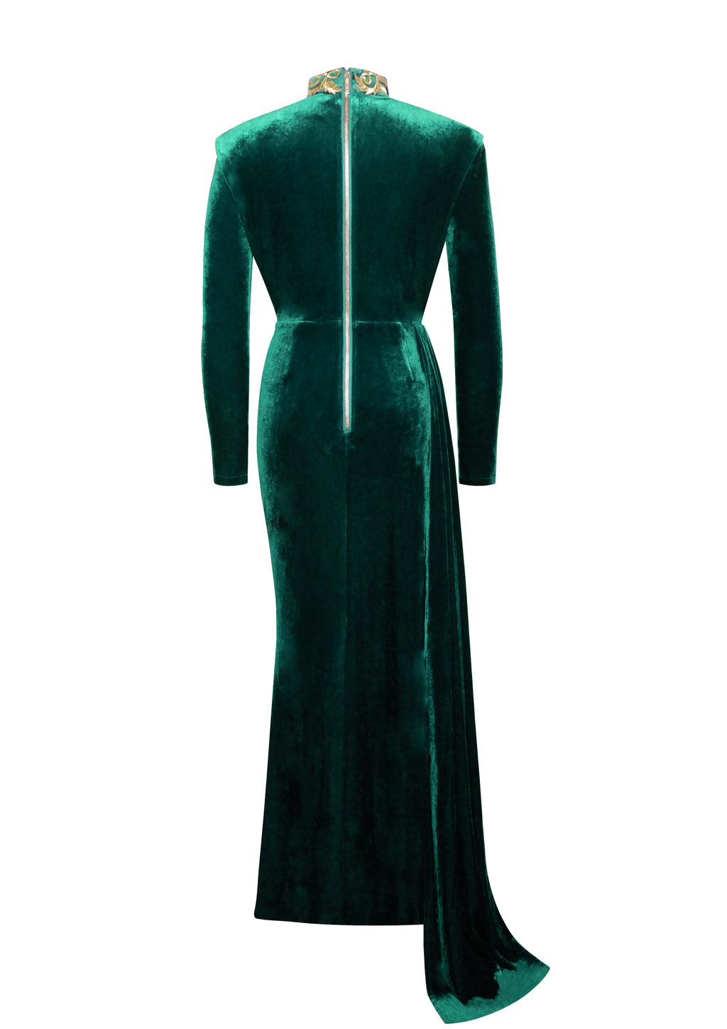 Zenaida Emerald Green Cutout High Slit Velvet Gown Archive Sale