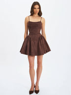 Raisa Mahogany Vegan Suede Ruched Mini Dress