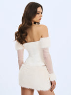 Narla Ivory Low Waisted Fur Mini Skirt