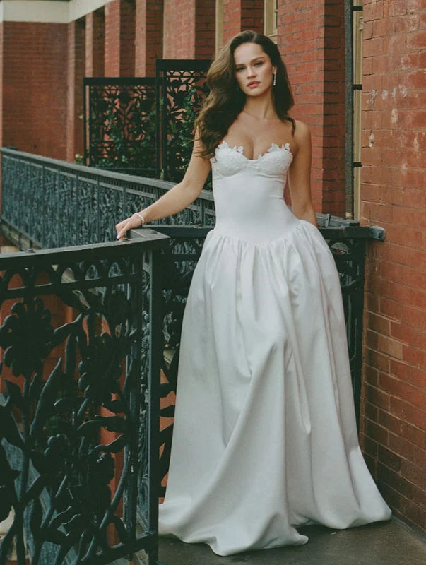 Naila Lace Trim Strapless Drop Waist Wedding Gown