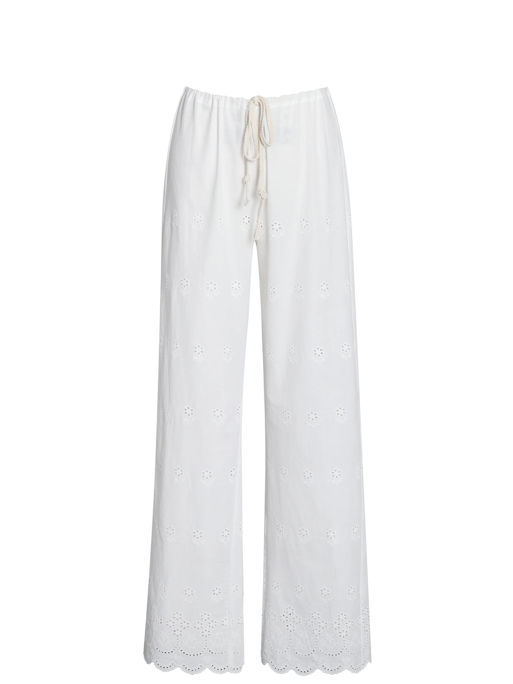 Raina White Cotton Eyelet Straight Pants