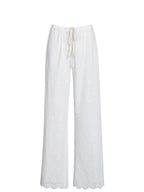 Raina White Cotton Eyelet Straight Pants