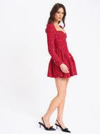 Tae Red Tweed Long Sleeve Drop Waist Mini Dress Archive Sale