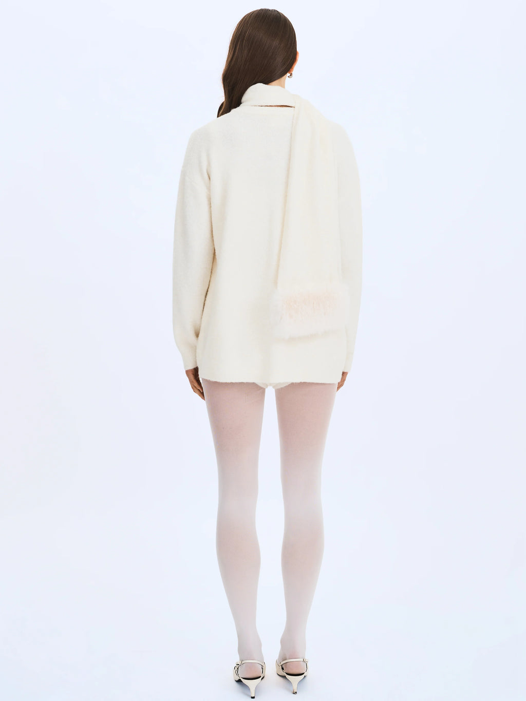 Orla White Wool Blend Ribbed Knit Cardigan