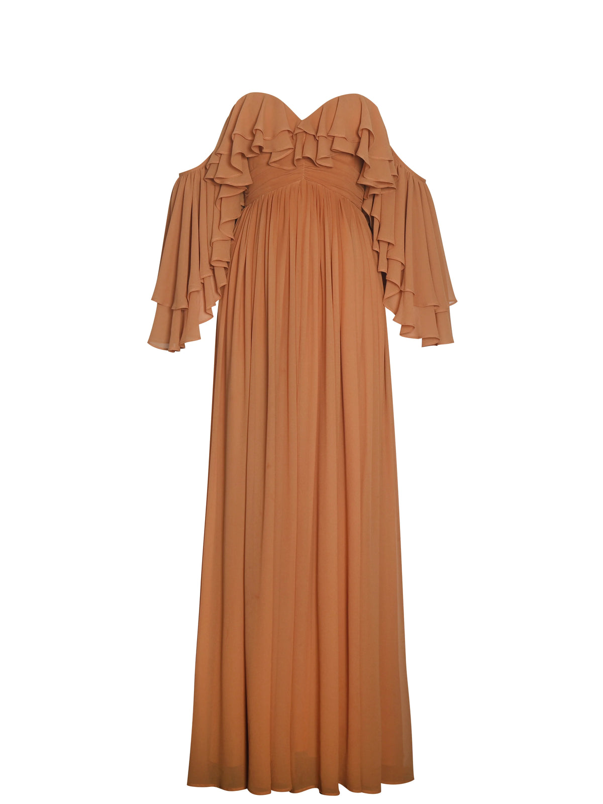 Kaela Brickwork Off Shoulder Chiffon Maxi Dress