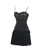 Umra Black Contrast Lace Sweetheart Gathered Mini Dress