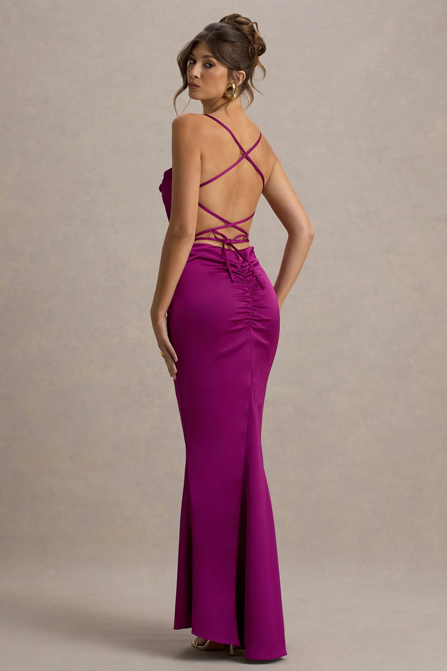 Gia Dark Pink Satin Cowl Neck Maxi Dress