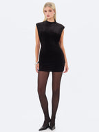 Vienna Black Velvet Mock Neck Mini Dress