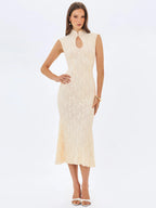 Garcelle Cream Brushed Lace Keyhole Mermaid Midi Dress