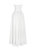 Umay White Drop Waist Satin Corset Bridal Gown