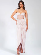 Cadence Champagne Satin Crystal Embellished Corset DressArchive Sale
