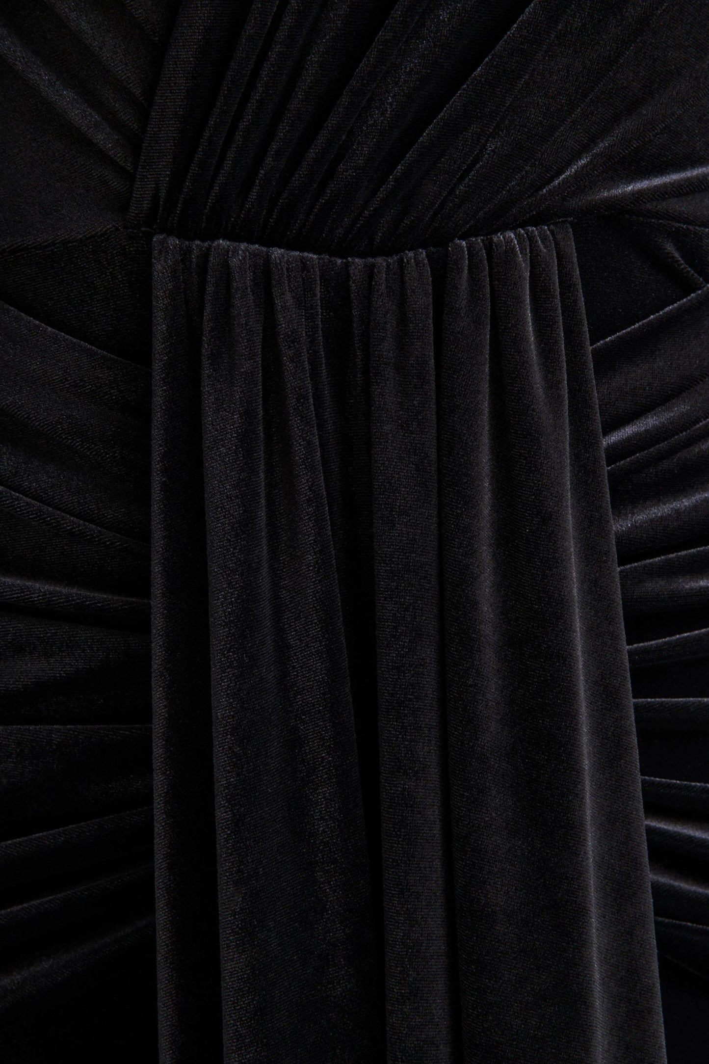 Halima Black Velvet Plunge Neck Maxi Dress With Gathered Detailing