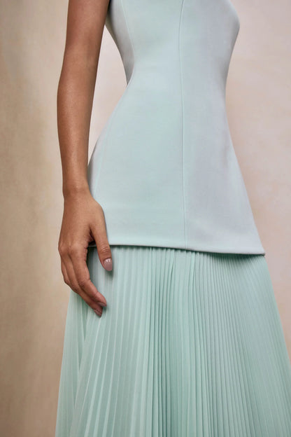 Hadley Sage Boat Neck Maxi Dress With Drop Waist