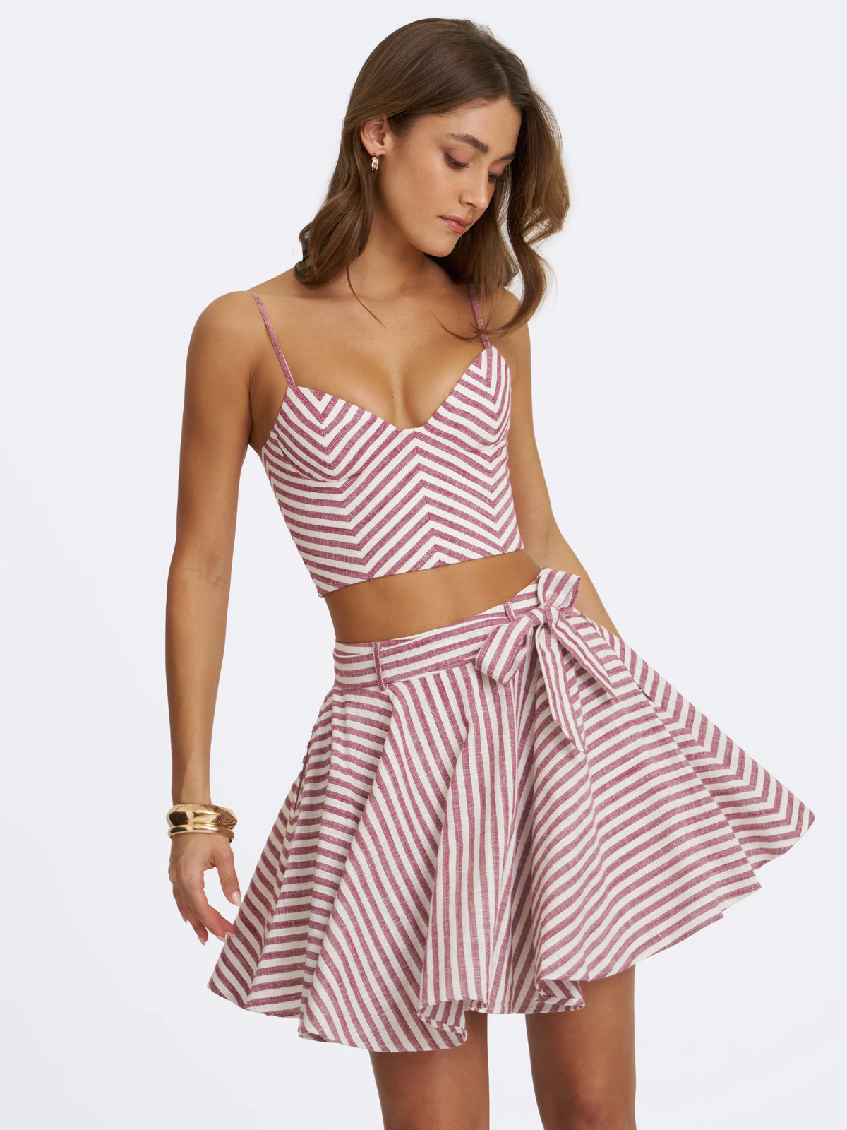 Xola Red White Chevron Striped Linen Cropped Top