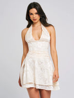 Quintana Jacquard Textured Slit Halter Mini Dress Archive Sale