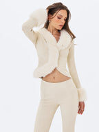 Adrian Cream Soft Leather Fur Trimmed Top
