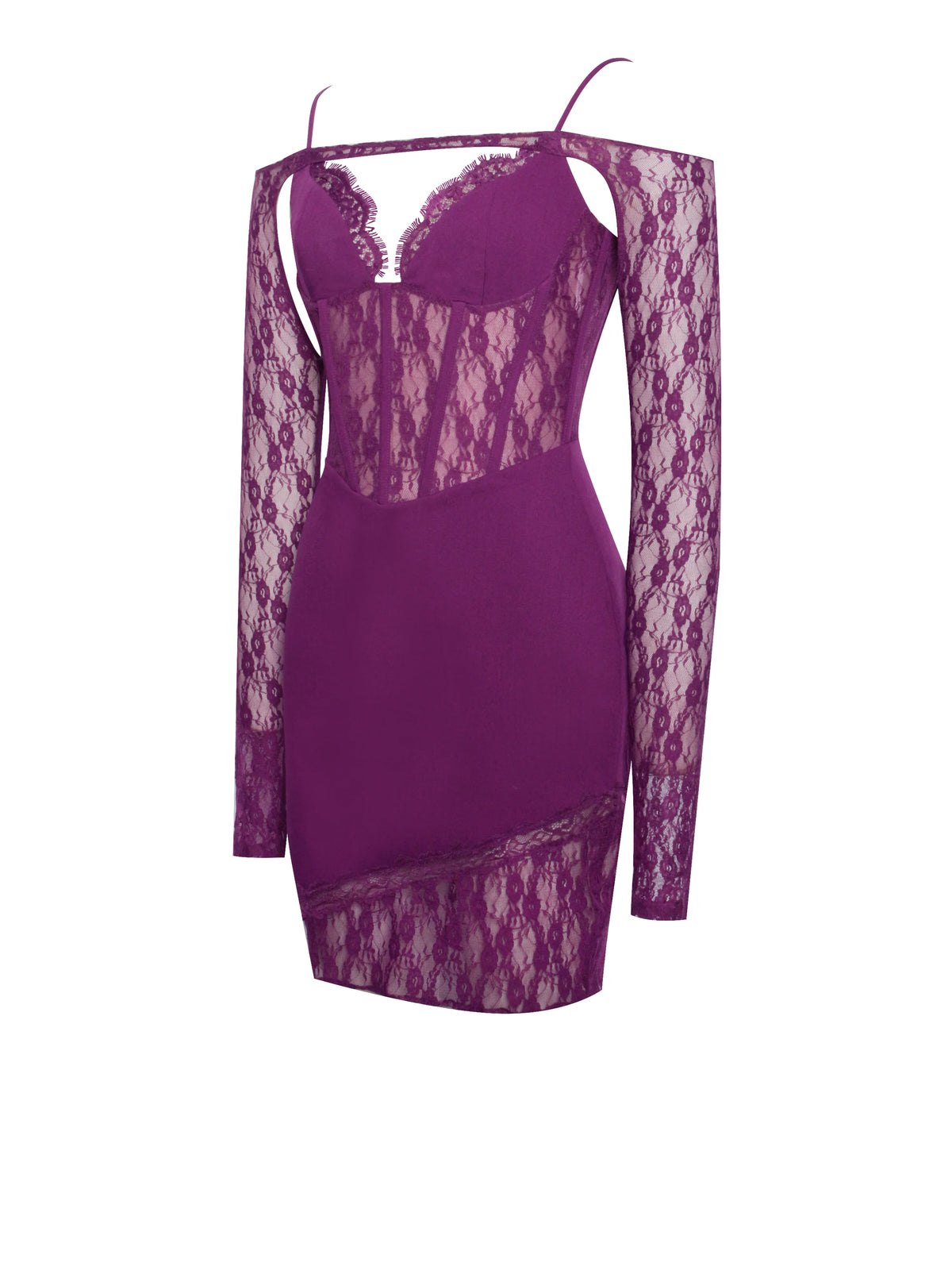 Elsie Purple Lace and Crepe Mini Dress Archive Sale