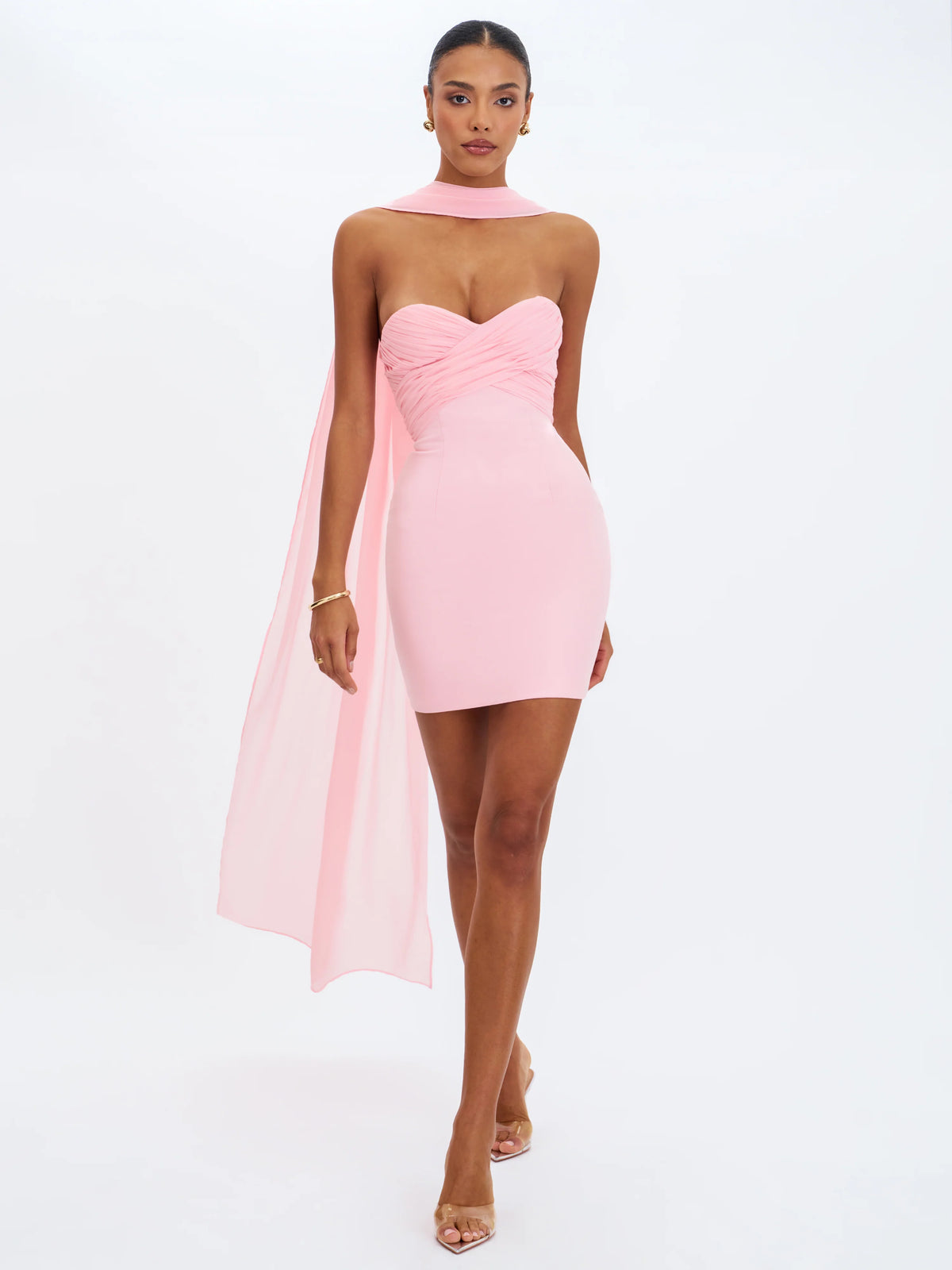 Olivia Rose Pink Strapless Crossover Mini Dress