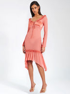 Fiorella Rosy Mauve Satin Rayon Midi Dress Archive Sale