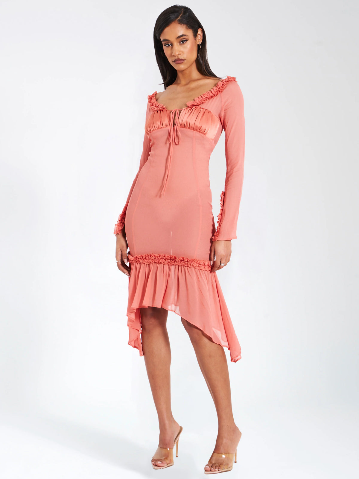 Fiorella Rosy Mauve Satin Rayon Midi Dress Archive Sale