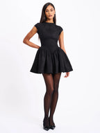 Jacqueline Backless Black Mini Puffy Suede Dress Archive Sale