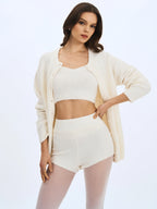 Sera White Wool Blend Ribbed Knit Mini Shorts