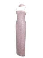 Raizel Pink Beaded Sequin Bodycon Gown with Scarf