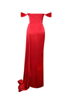 Zayda Red High Slit Corset Satin Gown Archive Sale