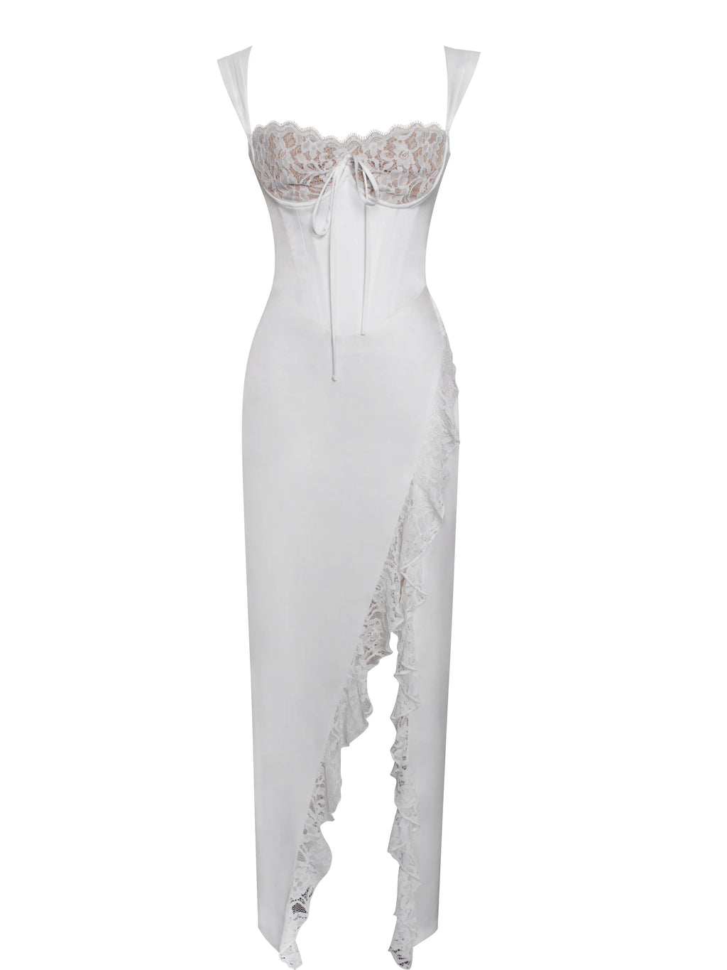 Freddie White Lace Satin Maxi Corset Dress