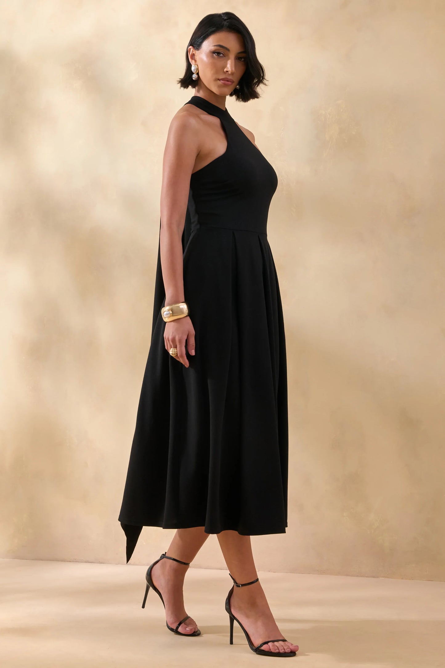 Rhode Black Halter Neck Midi Dress