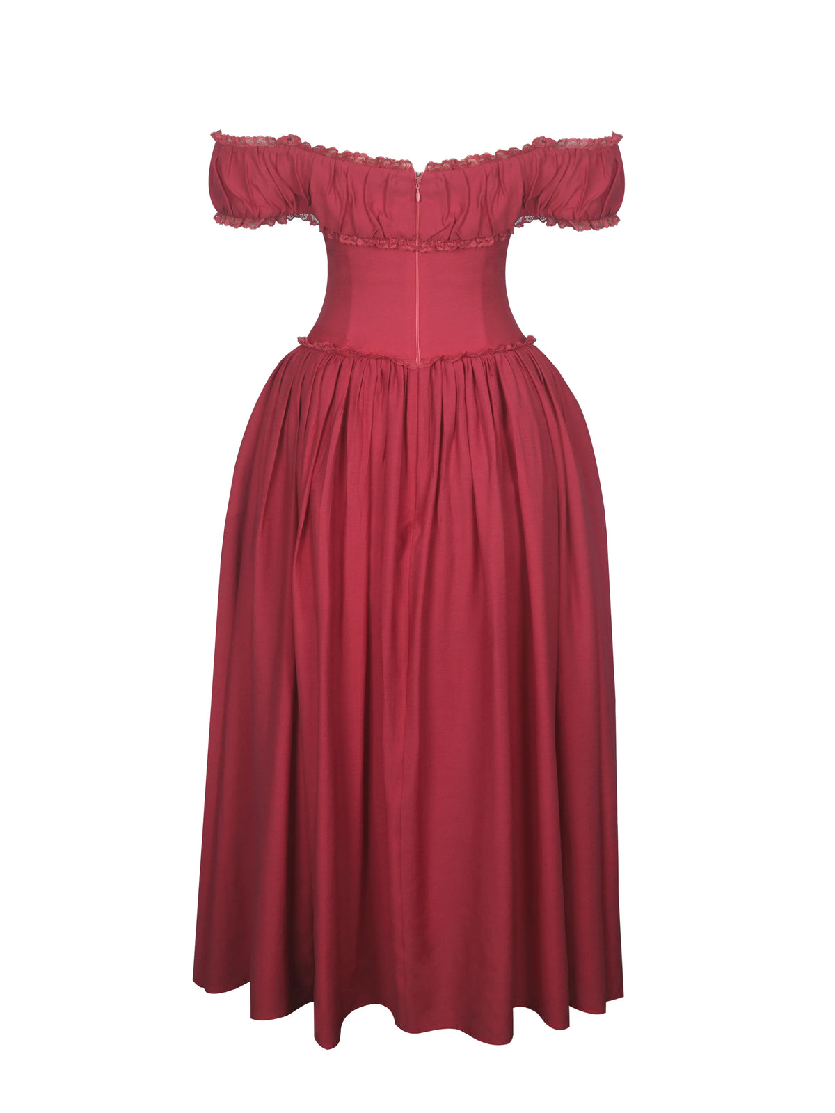 Xavy Crimson Off Shoulder Corset Midi Dress