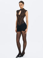 Valerie Black Lace Keyhole Ruched Mini Dress