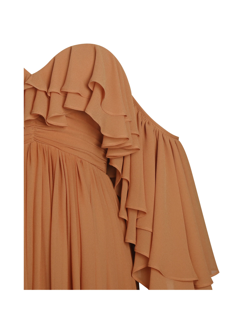 Kaela Brickwork Off Shoulder Chiffon Maxi Dress
